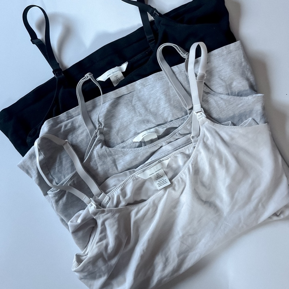 H&M Maternity Camisole Trio in Black, Gray, and White - Small